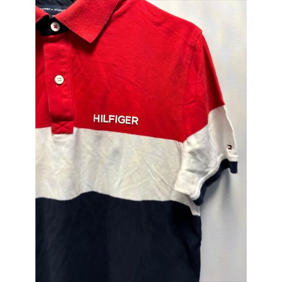 Tommy Hilfiger Mens Red/White/Blue Colorblock Polo Shirt Size M Stretch Cotton S - Picture 3 of 12